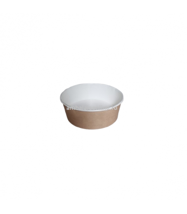 Bol carton cu capac 550cc, set 50buc, alb/kraft