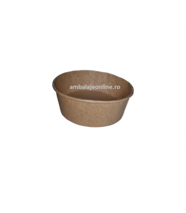 Bol carton cu capac 550cc, set 50buc, kraft/kraft